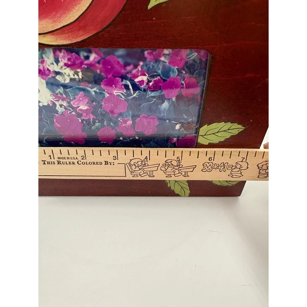 Vtg 1990s Tole Painted Cherry Wood Picture Frame Set 2 Peach Fruit Cottagecore